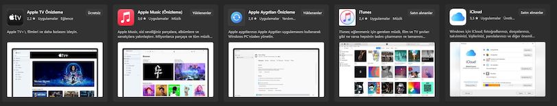 apple uygulamaları windows